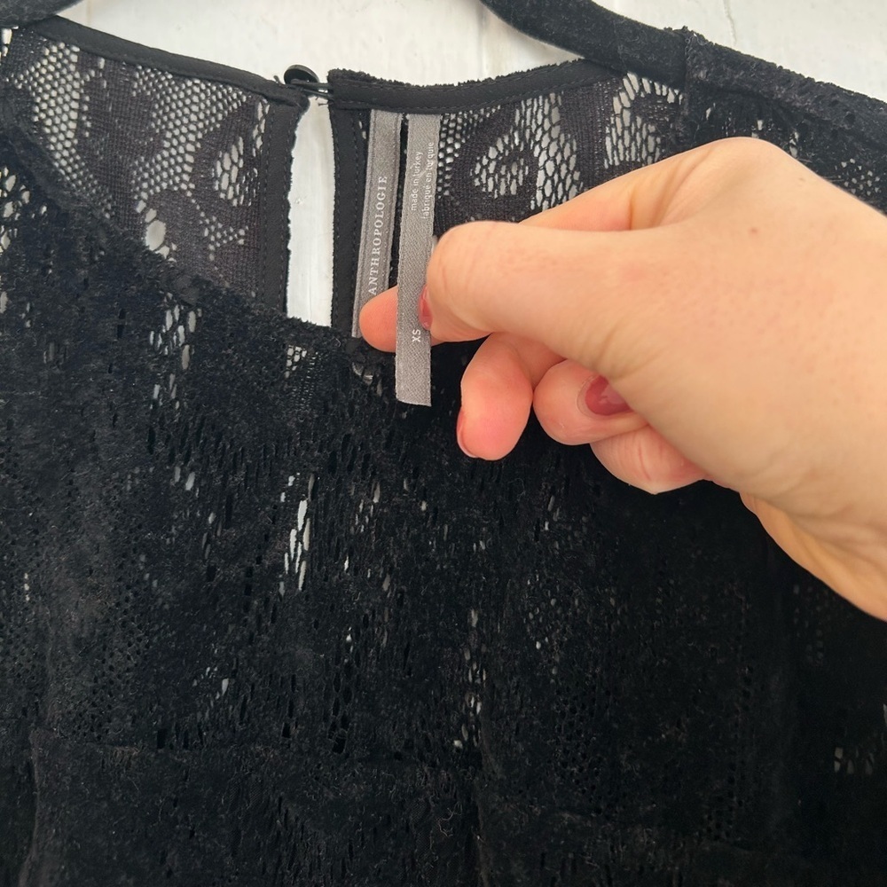 Anthropologie Parvati Black Velvet Lace Puff Sleeve Top - Picture 4 of 5
